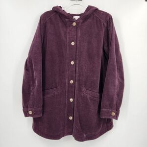 J. Jill Corduroy Long Sleeve Button Front Jacket Womens Size Medium Plum Hooded